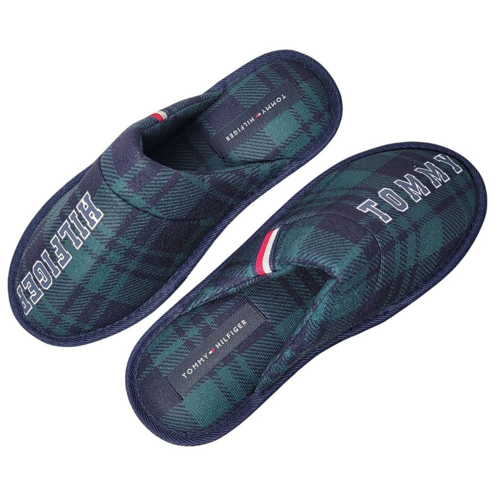 Tommy Hilfiger Men's Green & Navy Plaid Xaiver Slippers Size 7 New
